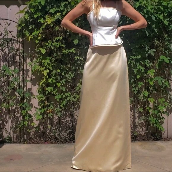 Vintage Watters and Watters Two-Piece White/Yellow 90s/Y2K Bridesmaid Dress Sz 2 - Picture 2 of 13